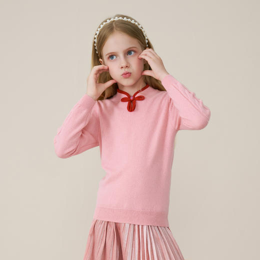 mettekids儿童100%羊绒衫2025秋冬女童中式国风盘扣针织套头毛衣 商品图2
