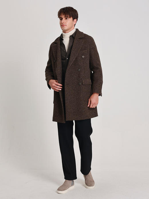 callisto雪茄棕双色斜织纹双排扣大衣 商品图2
