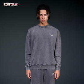 COURTMAN野球帝重磅水洗圆领卫衣秋季新款美式复古宽松百搭上衣