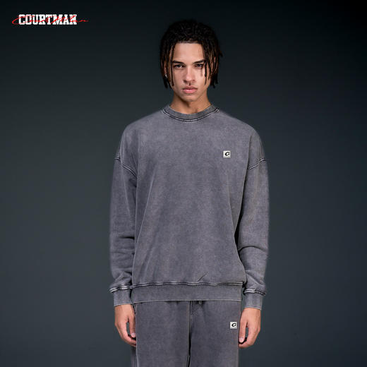 COURTMAN野球帝重磅水洗圆领卫衣秋季新款美式复古宽松百搭上衣 商品图0