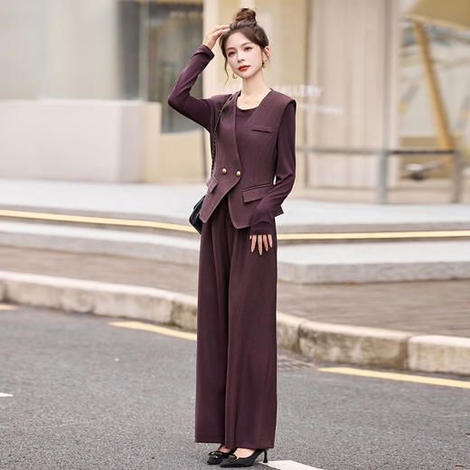 HR YBX8608老钱风时尚马甲套装气质干练阔腿裤三件套 商品图1