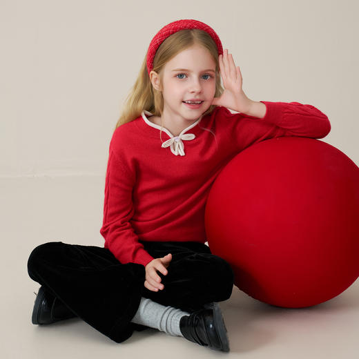 mettekids儿童100%羊绒衫2025秋冬女童中式国风盘扣针织套头毛衣 商品图5