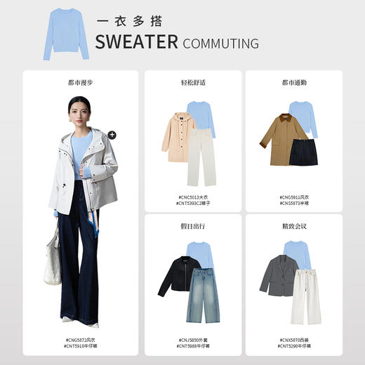 【商场同款】CNK5914 “ 轻蓝毛衫 ” 清浅的王冠蓝 平和又不失灵动 松身廓形，轻松舒适 商品图8