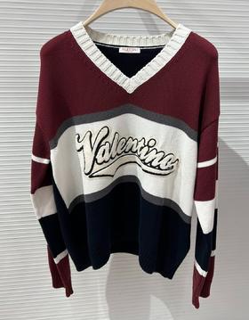 中性款拼色字母针织毛衣023