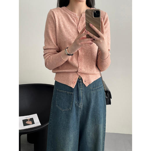 【秋冬圆领针织衫开衫】韩系温柔糯亲肤 宽松短款 外搭毛衣外套上衣  商品图6