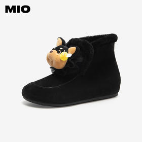 MIO米奥蜜蜂狗雪地靴毛毛加绒黑色保暖短筒可爱女靴M256652915