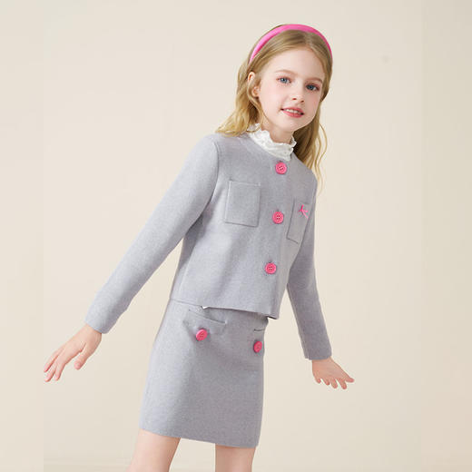 mettekids儿童100%羊毛衫2025秋冬小香风针织开衫女童短裙套装 商品图2