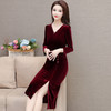 秋季新款金丝绒连衣裙，气质包臀裙中长款开衩裙QYM-LRX-615C9910-Y 商品缩略图1