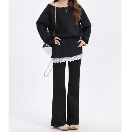 11.11直降到底！！【秋上新】（套装）25003黑色上衣➕蕾丝微喇裤两件套-喜出 商品图4