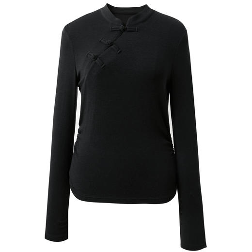 三彩【远山眉黛】2025冬季新款莱赛尔T恤盘扣立领上衣打底衫修身C 商品图4