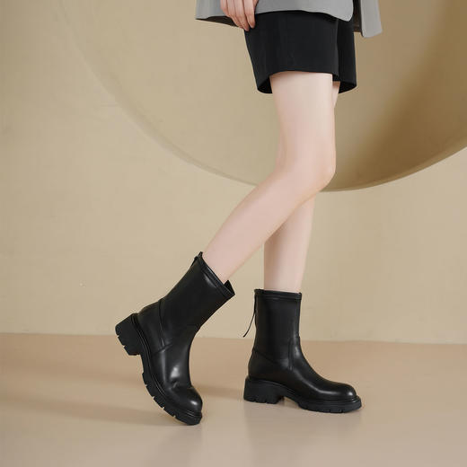 Westory2025年冬季休闲光面弹力筒皮切尔西靴简约百搭休闲短靴S25DC86021 商品图3