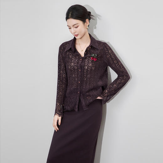 「高货wl」全新升级【铂金会员257/天猫339/差价82】(01438)洛诗琳立体雪尼尔蕾丝衬衫2025秋季气质镂空刺绣显瘦开衫 商品图1