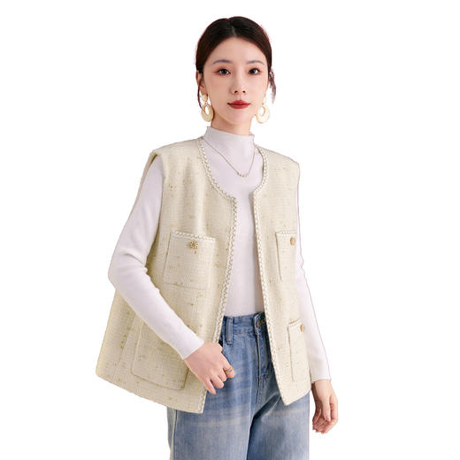 QS小香风针织马甲秋装外套女宽松百搭洋气格子外穿1213 商品图4