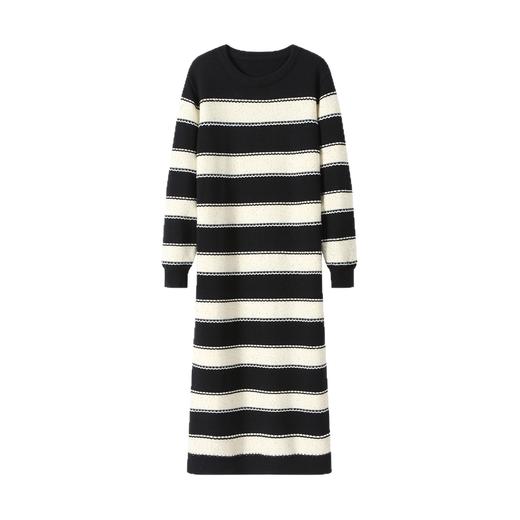 GZ21-8510-258大码长款毛衣裙2025秋冬新款显瘦打底衫高级感胖mm条纹针织连衣裙 商品图4