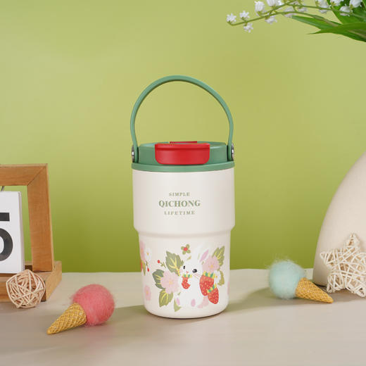 【热销陶瓷内胆保温杯】便捷提手随行咖啡杯 高颜值卡通图案双饮杯 商品图6