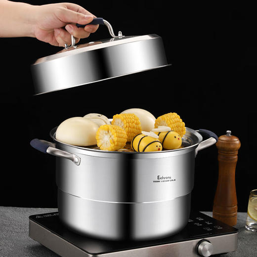 贝伦斯304不锈钢蒸锅燃气灶电磁炉馍馒头包子蒸锅家用蒸煮两用加厚二层 商品图4
