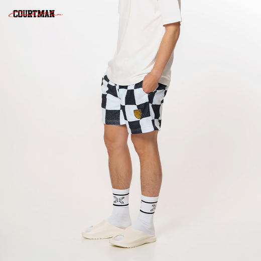 COURTMAN野球帝黑白格美式篮球短裤透气训练跑步健身运动短裤网眼 商品图3