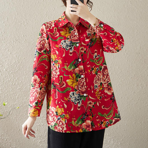 GYH 8801民族风东北大花布休闲宽松长袖衬衫 商品图1