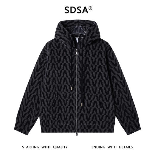 WT247SDSA男士秋冬新款痞帅男装时尚撞色满印字母绒毛拉链连帽卫衣百搭 商品图1