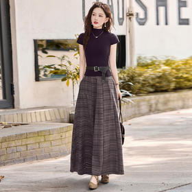 XM918时尚休闲套装2025秋季新款女装系带针织衫格子半裙两件套裙