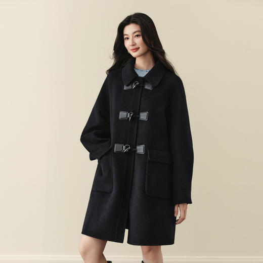 【严选】诗凡黎羊驼毛复古牛角扣双面呢大衣2025秋新款利落通勤廓形外套7G9170161 商品图4