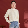 QS真丝丝绒秋季新款法式气质立领褶皱时尚花边套头长袖上衣女1873 商品缩略图1