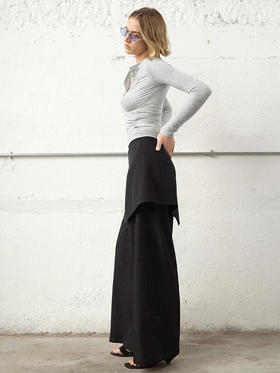 TR她热 时髦通勤 黑色假两件系带围裹松弛百搭休闲西装阔腿裤