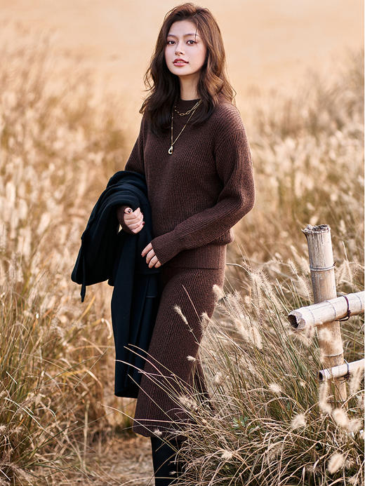 23区日系秋季通勤直筒羊毛羊绒混纺松紧腰过膝针织半身裙商场同款 商品图1