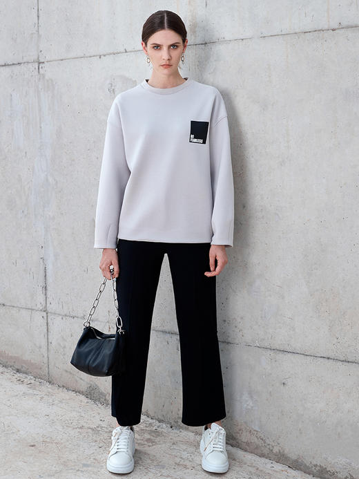 ICB日系春季通勤宽松混纺空气棉圆领套头长袖卫衣针织衫商场同款 商品图1