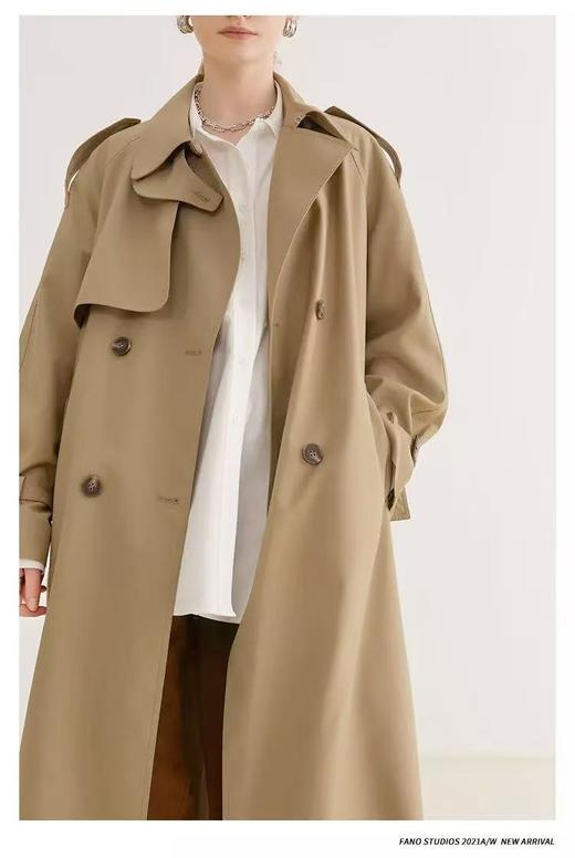 【秋上新】软料挺括有骨感风衣！！90100英伦风双排扣设计感长款风衣外套-喜出 商品图8