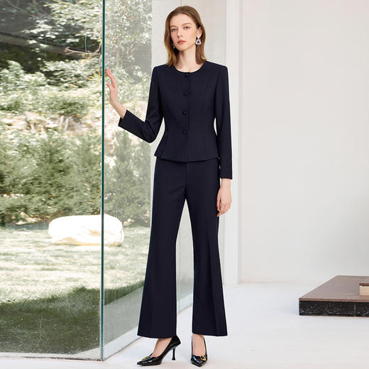 IWY/藏青色西装套装女秋款职业装长袖西服外套两件套正装J25C201+25P812 商品图0