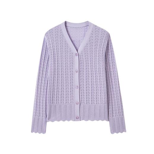 「自」全新升级【铂金会员257/天猫339/差价82】(05103)洛诗琳燕尾边V领镂空针织开衫2025秋季新款气质宽松羊毛外套 商品图4