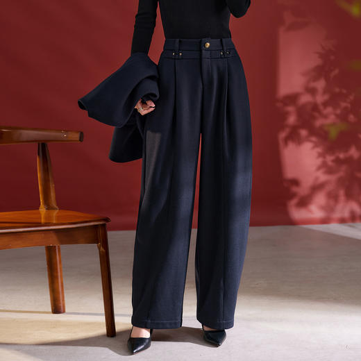 QS百搭秋季新款阔腿直筒长裤羊毛梭织休闲女款日常穿搭1203 商品图1