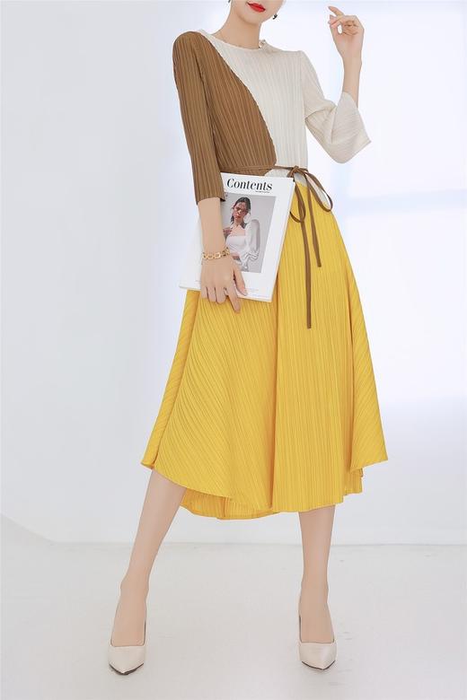 Le Malene 艺术色块收腰压褶款连衣裙 17013 商品图1