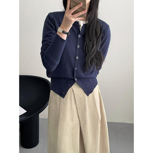 【秋冬圆领针织衫开衫】韩系温柔糯亲肤 宽松短款 外搭毛衣外套上衣  商品图5