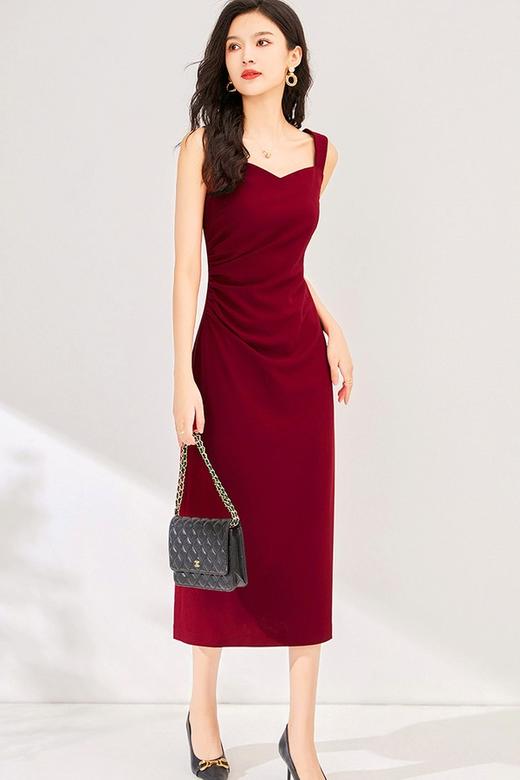 SIA SAYLOR 红色桃心领吊带褶皱收腰连衣裙 19090 商品图2