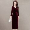 秋季新款金丝绒连衣裙，气质包臀裙中长款开衩裙QYM-LRX-615C9910-Y 商品缩略图0