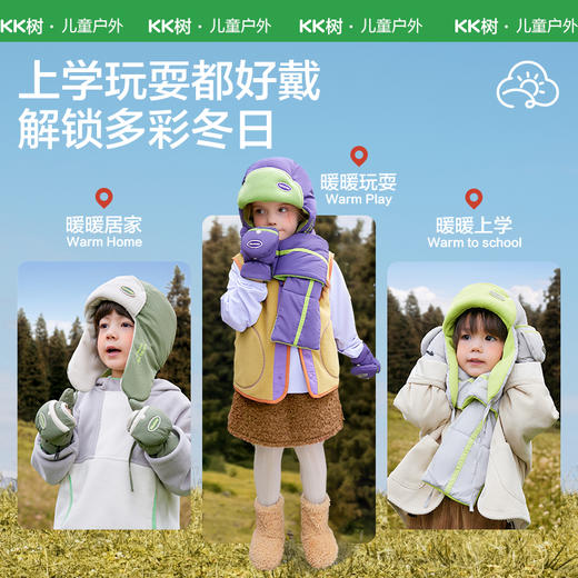 KK树儿童手套男童女孩秋冬保暖防寒半指翻盖加绒手套户外玩雪专用雪地探险家手套 商品图4