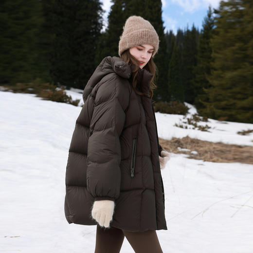 三彩2025冬季新款90白鸭绒羽绒服防水中长宽松外套保暖面包服M 商品图3