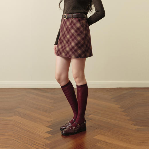 【严选】【孟子义同款】诗凡黎微磨毛感显瘦格纹长直筒裙25秋显瘦遮跨短裙7G9141011 商品图4