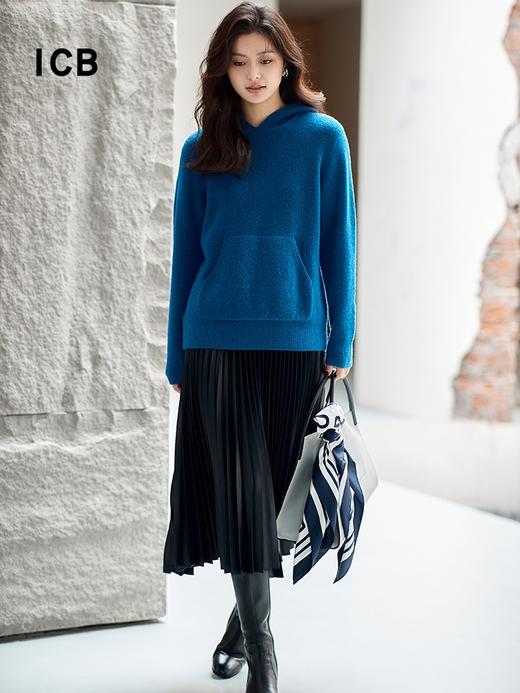 ICB日系秋季通勤直筒羊毛羊绒混纺连帽套头毛衣针织毛衫商场同款 商品图3