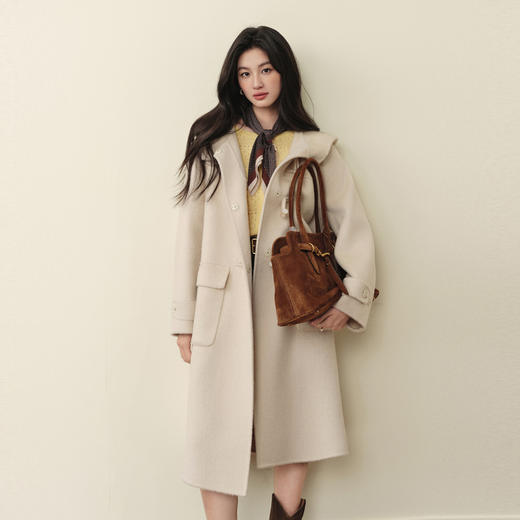 【严选】【牛角可颂大衣】诗凡黎英伦双面呢外套25冬新款含牦牛绒连帽大衣7G9370331 商品图4