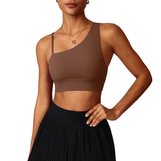 跃牌【轻匀系列】斜单肩不规则美背瑜伽文胸速干运动弹力内衣跑步健身背心WX60321 商品图4