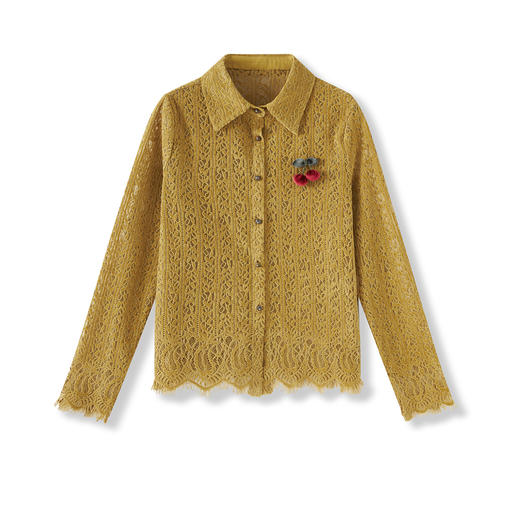 「高货wl」全新升级【铂金会员257/天猫339/差价82】(01438)洛诗琳立体雪尼尔蕾丝衬衫2025秋季气质镂空刺绣显瘦开衫 商品图4