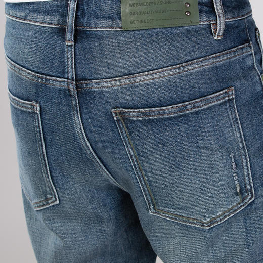 DRONKOO 2025 正常腰前左袋后右袋绣双色线绿色细节中厚牛仔长裤 商品图4