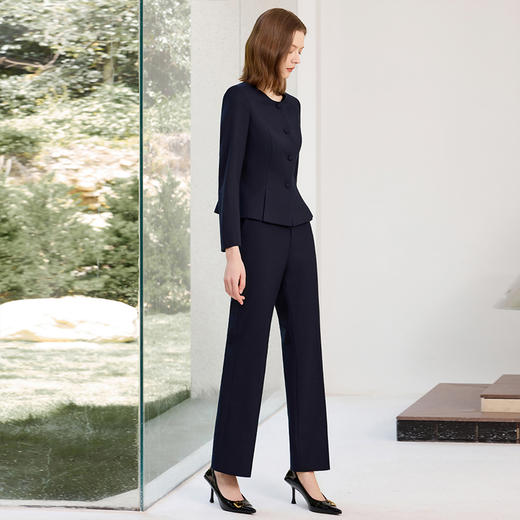 IWY/藏青色西装套装女秋款职业装长袖西服外套两件套正装J25C201+25P812 商品图3