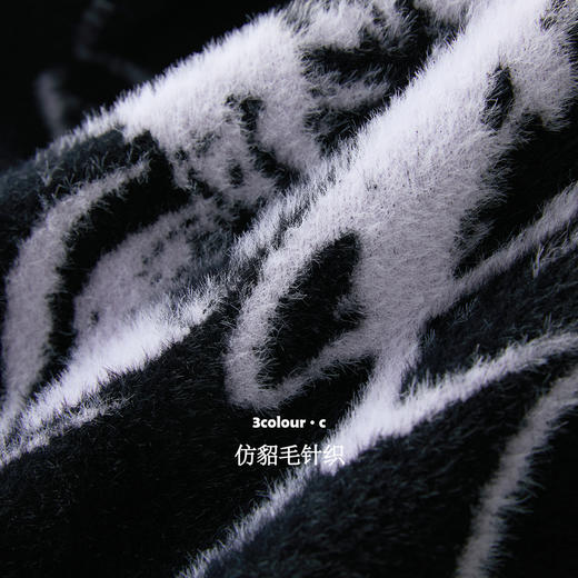 三彩【流萤飞舞】2025冬季新款仿貂毛提花针织衫圆领开衫宽松C 商品图3