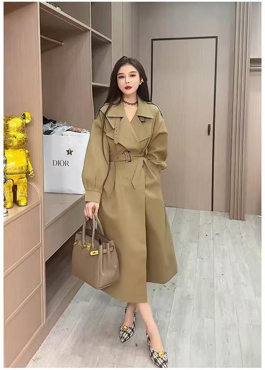 12.12错过没有！清货不退【秋上新】软料挺括有骨感风衣！！22167金属卡扣系带风衣长款-喜出 商品图6