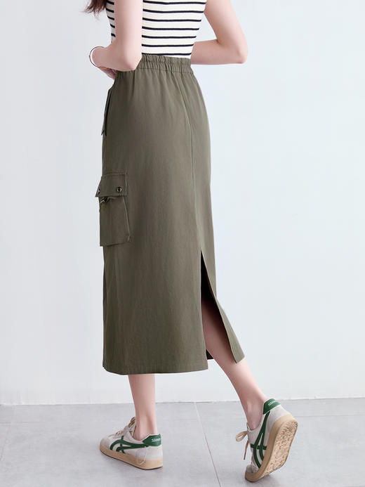 【百图lulu定制】【工装半裙】 军绿色工装风  高腰  弹力腰围  半身裙 商品图4