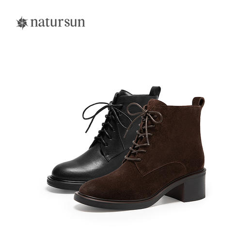 natursun时尚马丁靴女冬季新款百搭粗跟短靴高帮舒适通勤靴子N25524837 商品图4